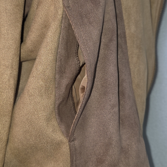 Promesa Faux Suede Colorblock Moto Jacket Women’s Lg Brown Tan Asymmetrical Zip - Picture 7 of 14